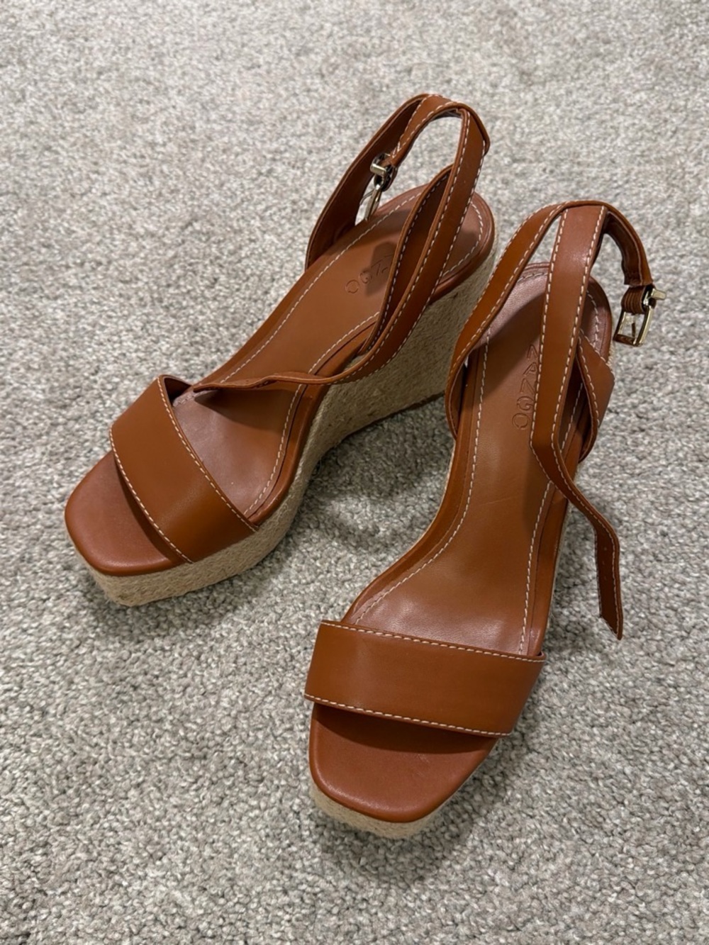 Mango Womens Tan Leather Platform Wedge Sandals - Never Worn!